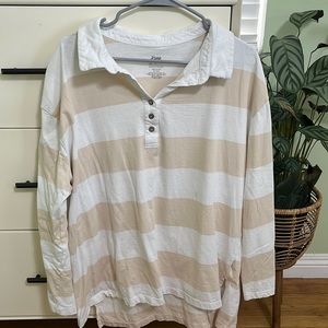 Ascot and Hart long sleeve oversized striped polo